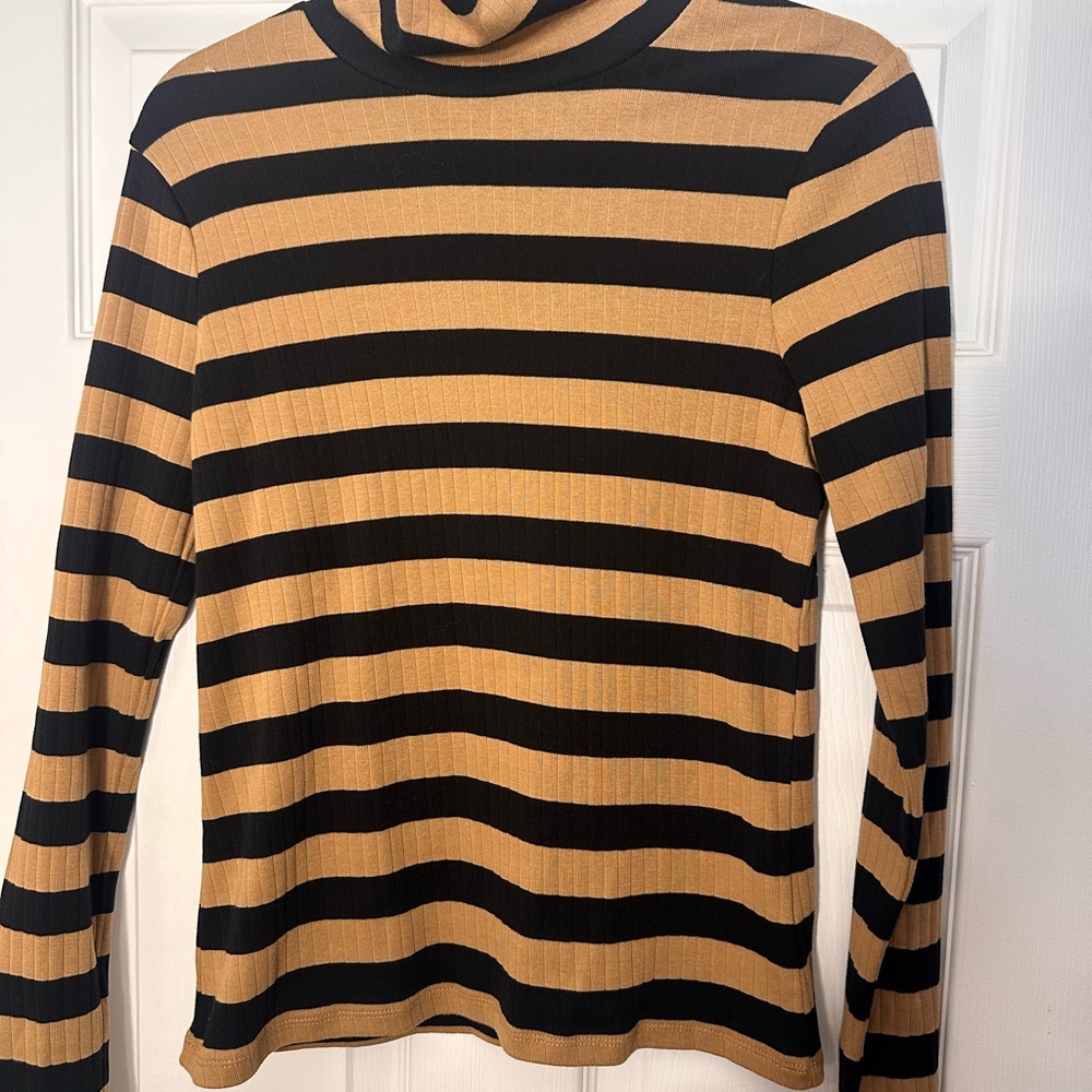 Boden Black and Tan Striped Turtleneck Sweater